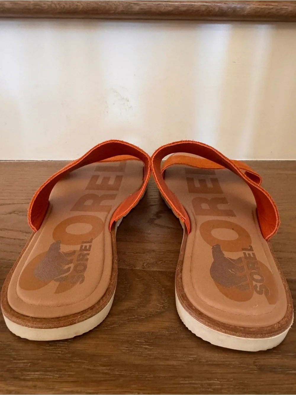 Sorel Ella II Slide  Suede Double-Strap Slide Sandal in Desert Sun Chalk